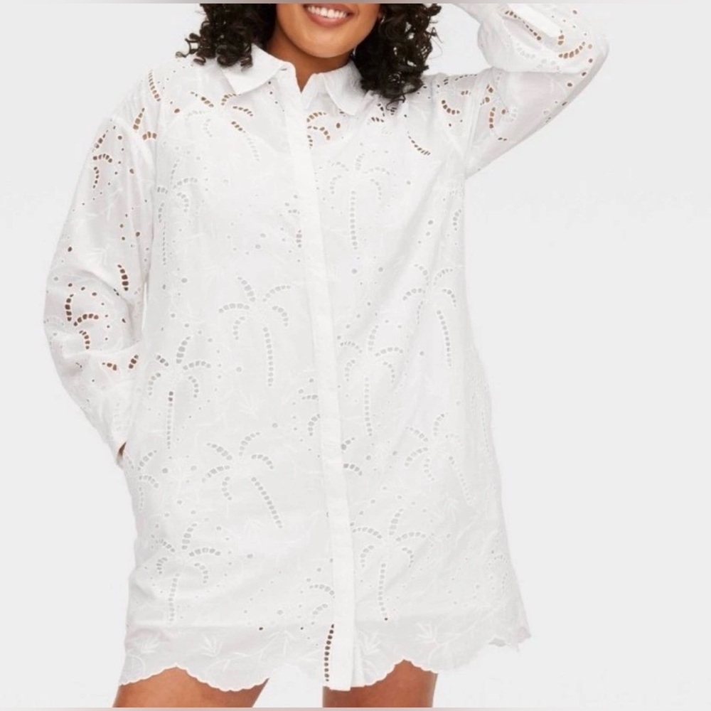 NWT ROLLER RABBIT x TARGET WHITE EYELET PALM TREE SHIRT/DRESS/COVER UP- SIZE XXL - Picture 2 of 6